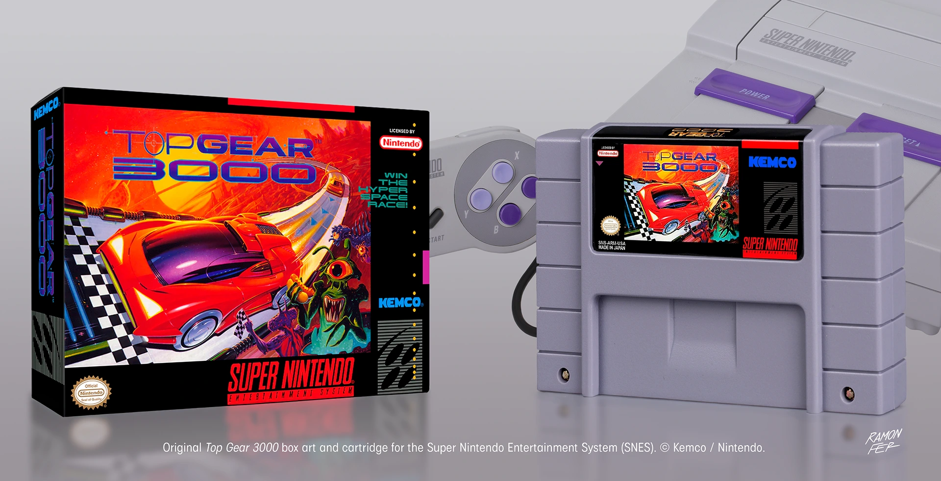 14 / Mockup da caixa e do cartucho · Apresentação com a arte original do jogo